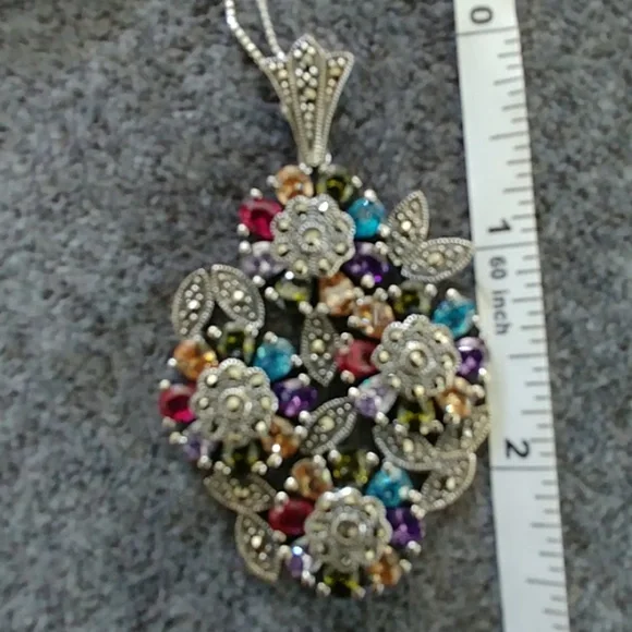 Jewelry Sterling Silver Marcasite Necklace With Swarovski